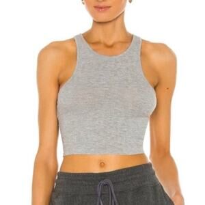 Free People · Large · High-Neck Ribbed Crop Tank · Rayon/Spandex · Heather Grey